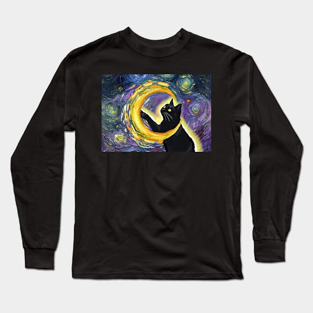 Luna the starry night cat Long Sleeve T-Shirt by Art by Ergate